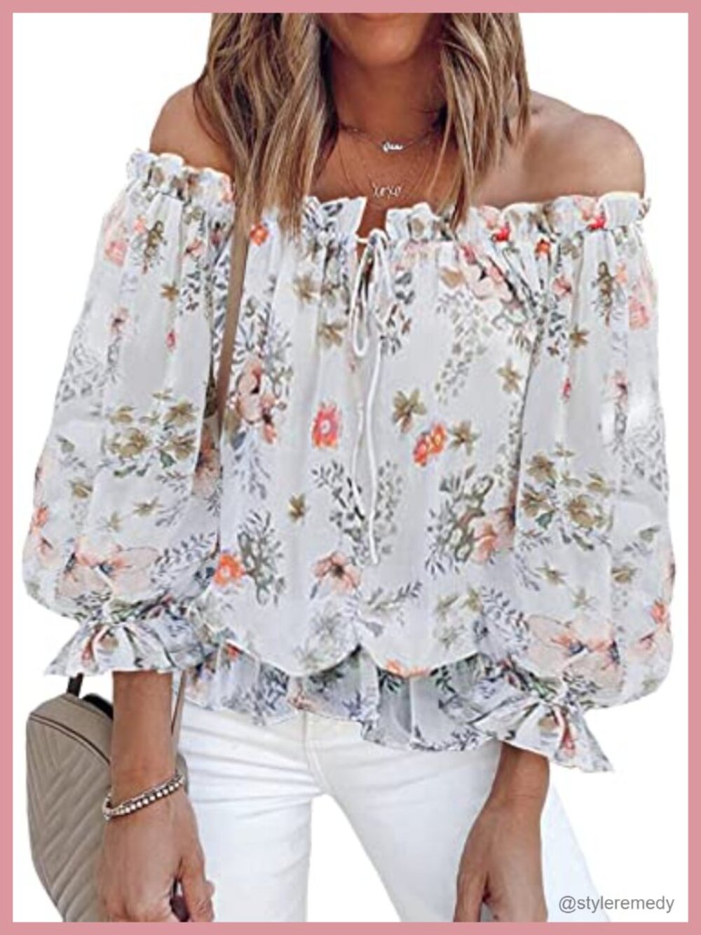 Women Floral Off Shoulder Blouse Ruffle Sleeve Summer Top